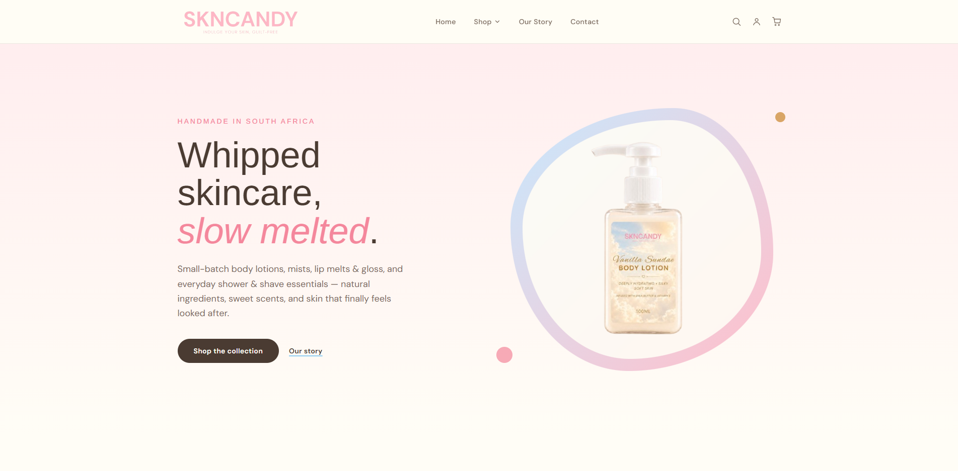 SKNCANDY skincare e-commerce homepage hero section